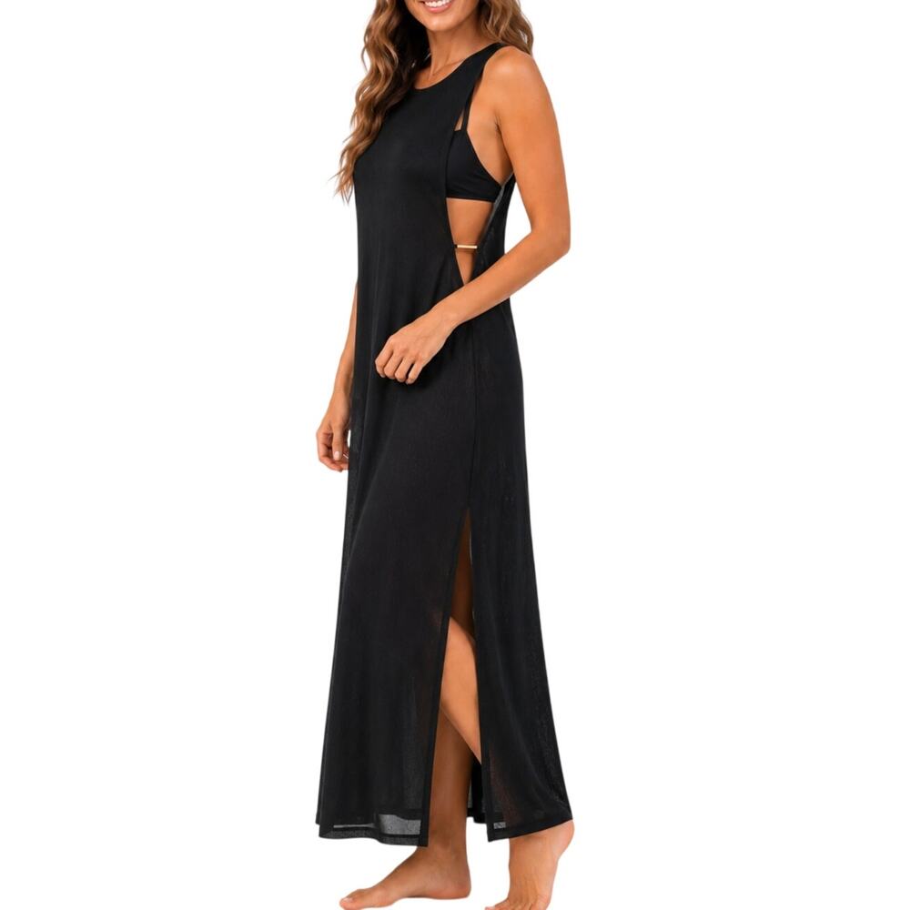 Caroline Constas Black Sheer Mesh Maxi Swim Cover Up Dress M NWOT